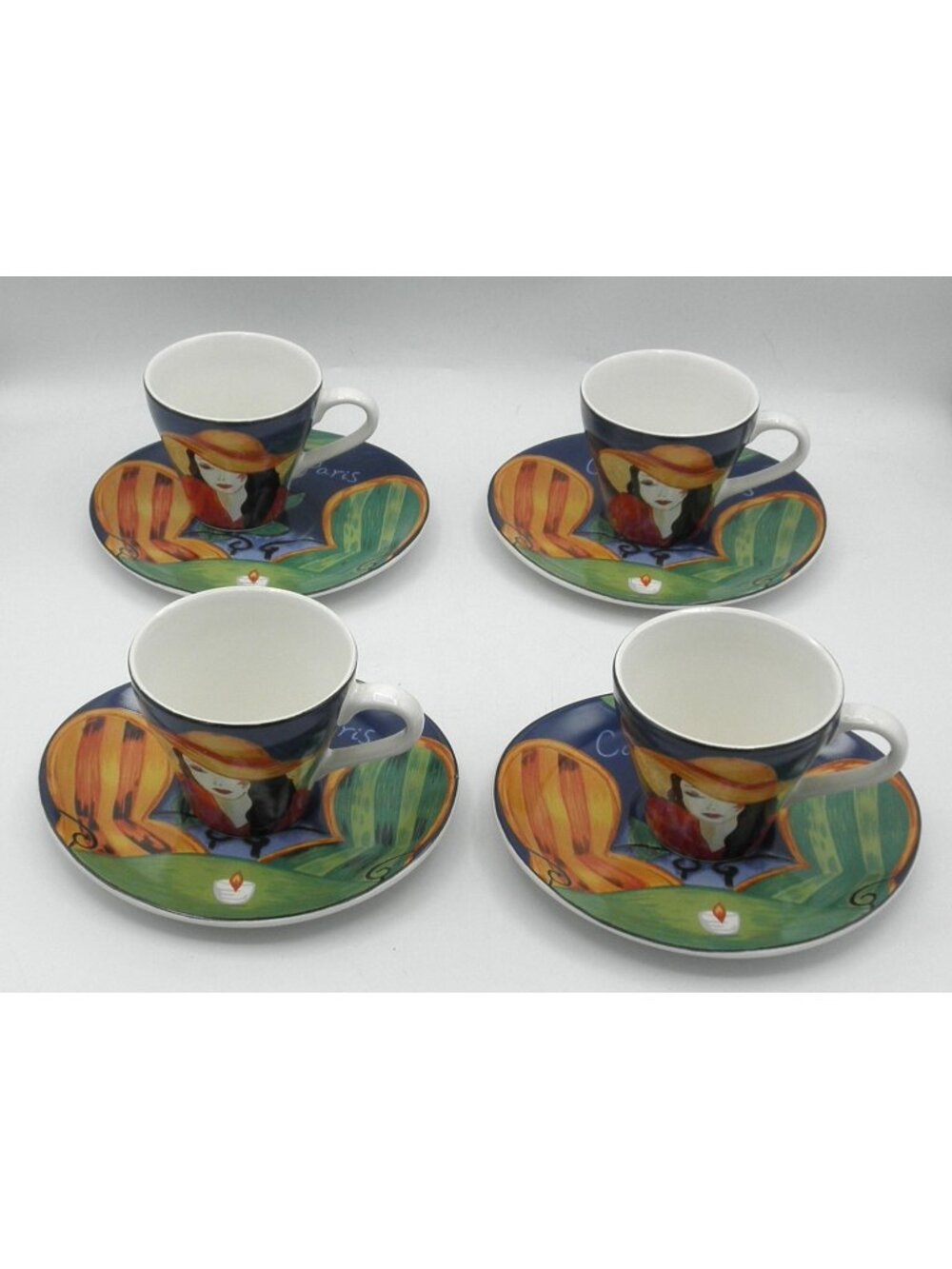 Cafe Paris by Sango Flat Cup & Saucer Set of 4 Pattern Code: SANCAPA